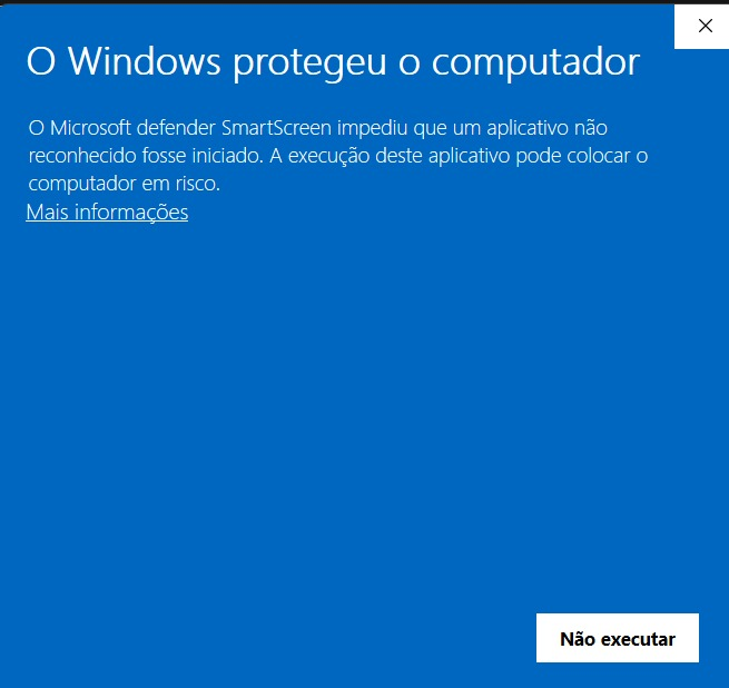 Tela do Windows Defender SmartScreen com o título "O Windows protegeu o computador" e o link "Mais informações"